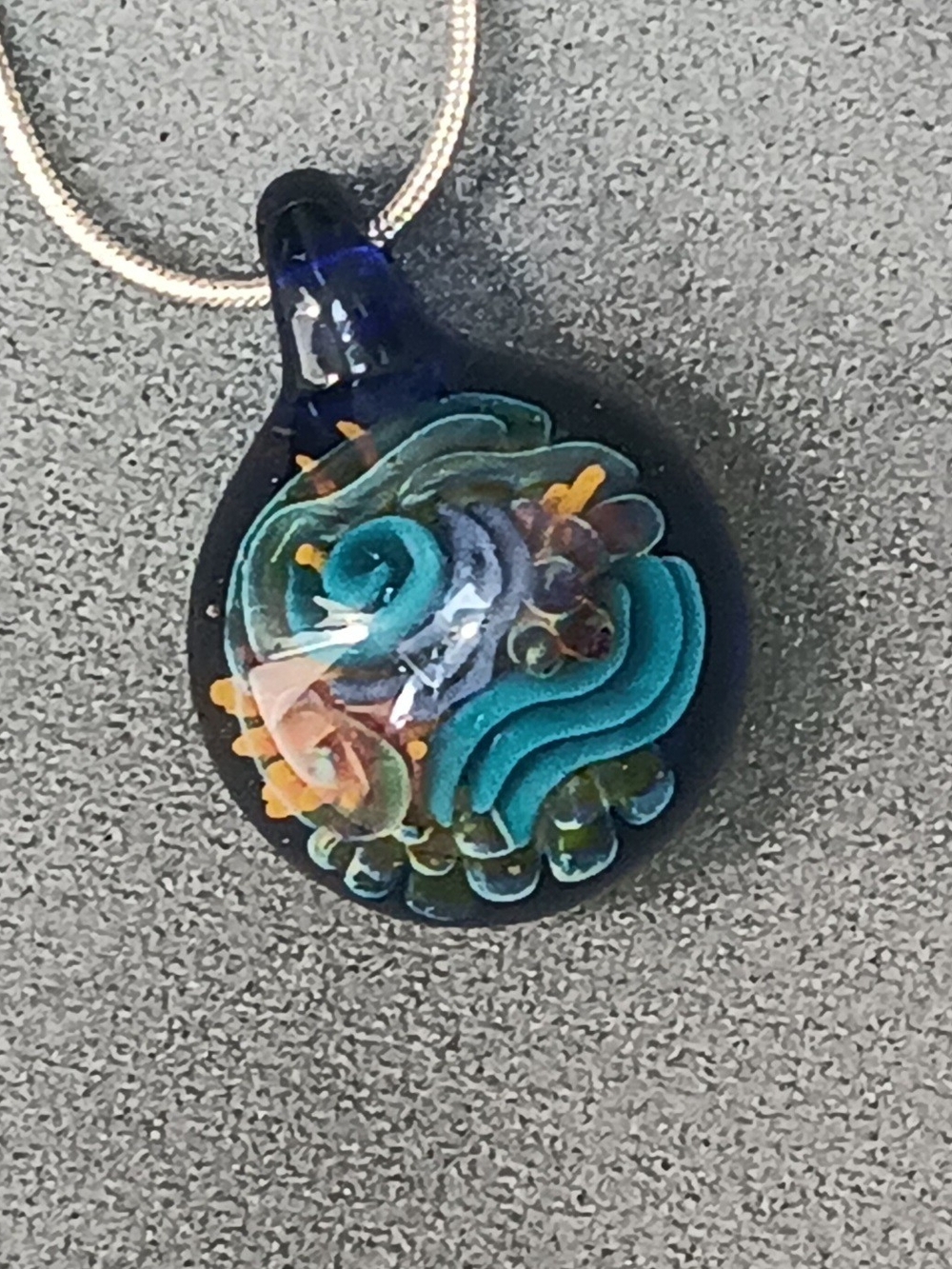 Handmade Galaxy Glass Pendant in Teal and Blue